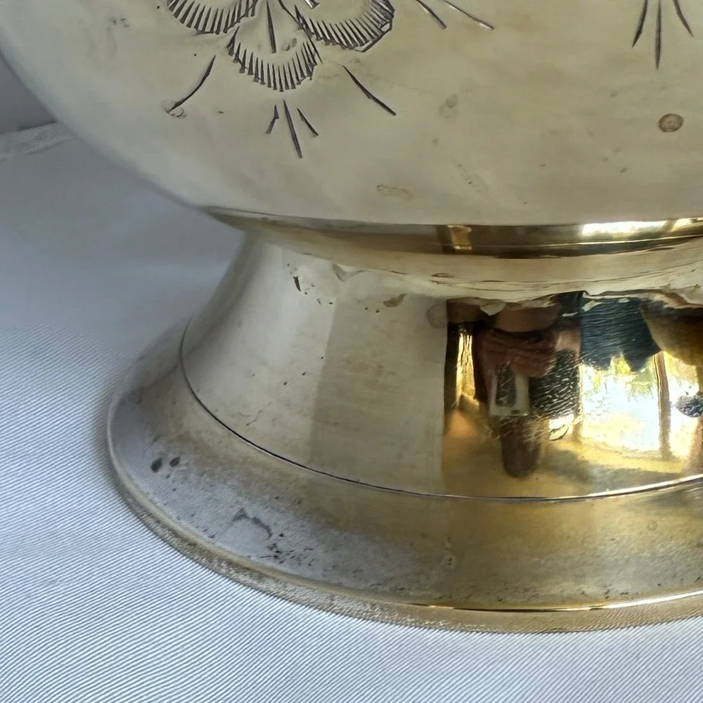 Vtg SilverPlated Brass Etched Floral Ice Bucket Hollywood Regency Grandmillenial